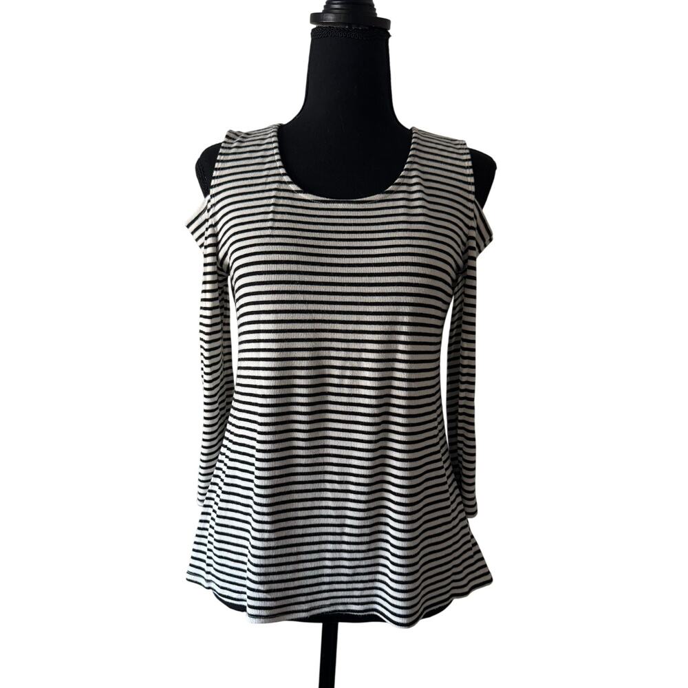 W5 Black & White Striped Cold Shoulder Top Size Medium